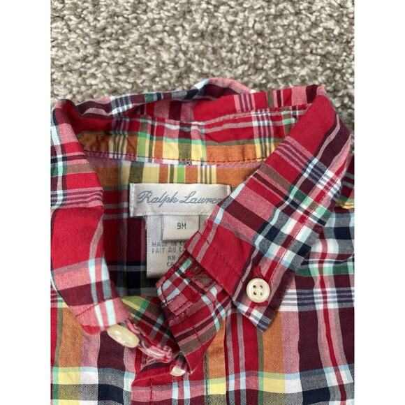 Polo Ralph Lauren Toddler Shirt Boys 9 Months Red Plaid Button Down Long Sleeve - Picture 2 of 4